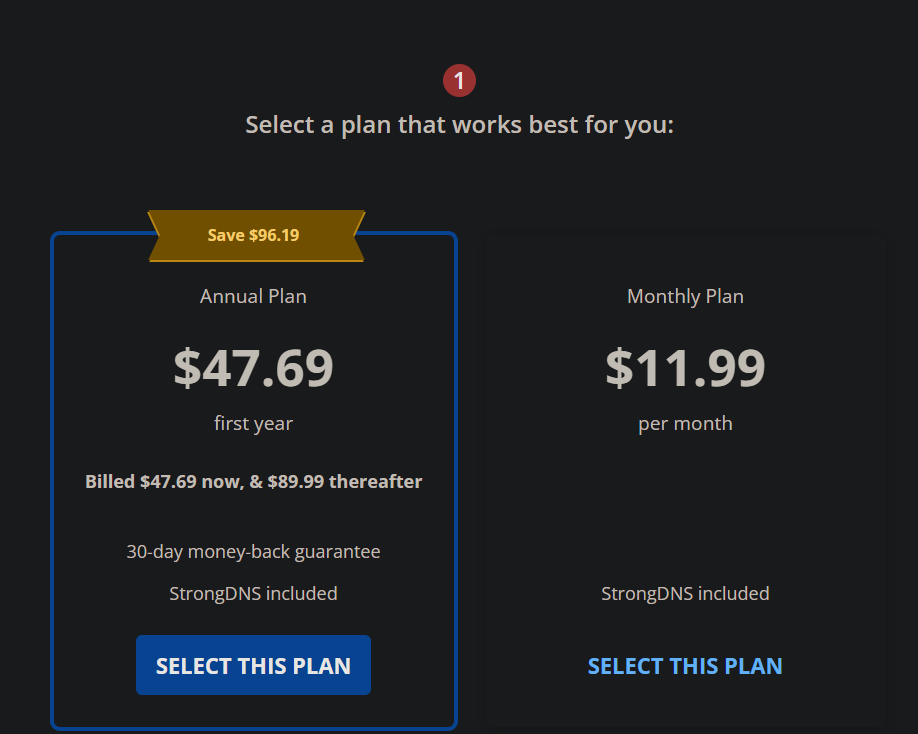 Plan StrongVPN